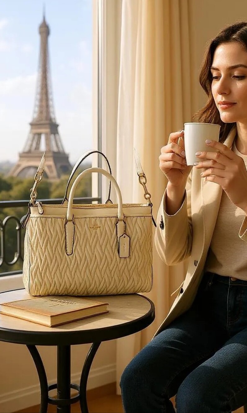 Coach Twist Gathered Morgan Satchel Ivory 37083 Matching  Wallet Crossbody Strap